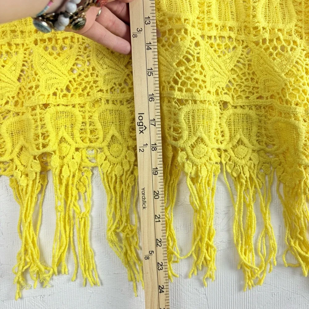 Unbranded Yellow Crochet Fringe Crop Top S/M - Picture 4 of 7